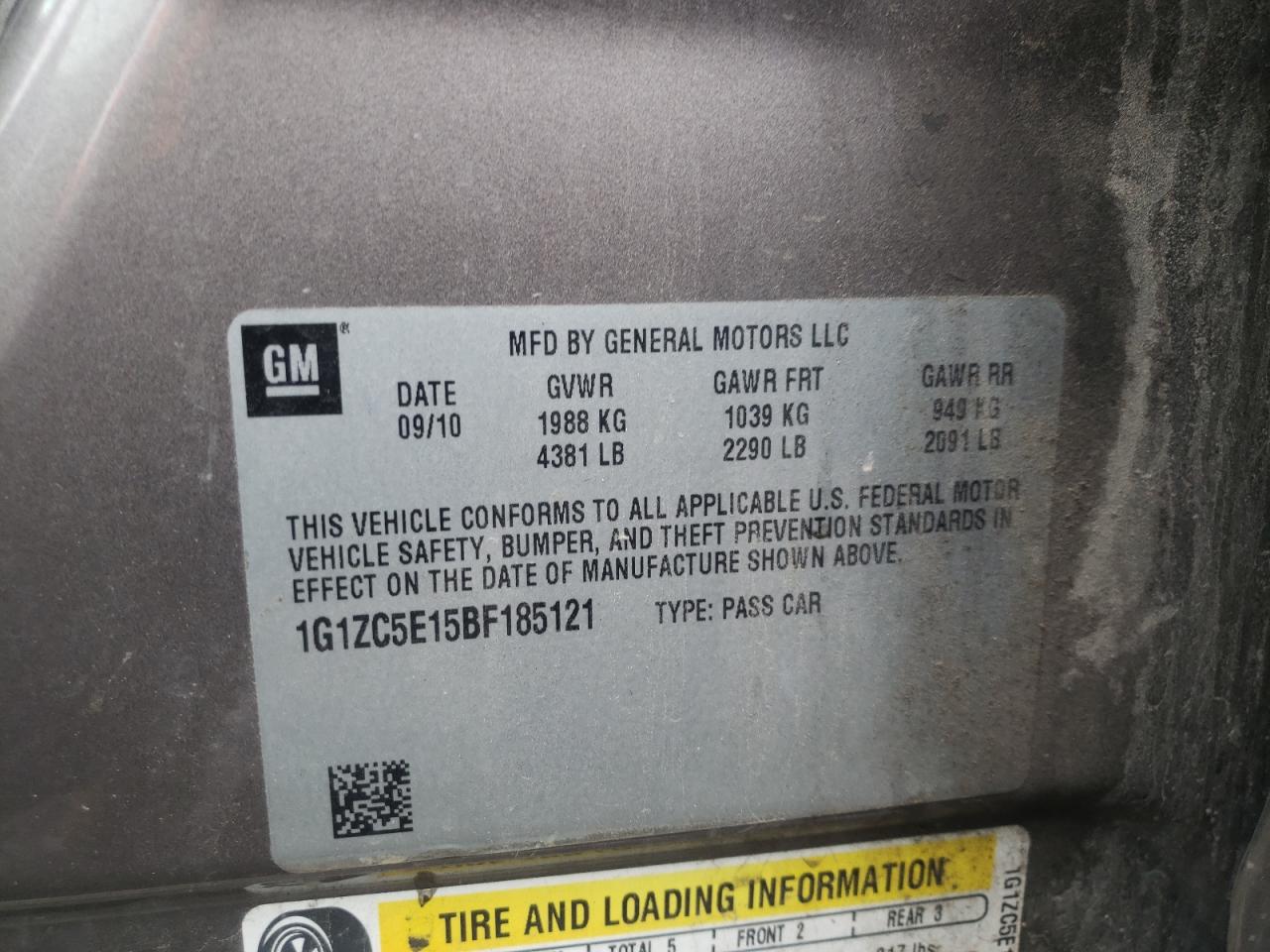 Photo 10 from auction – 2014 CHEVROLET MALIBU with VIN 1G1ZC5E15BF185121