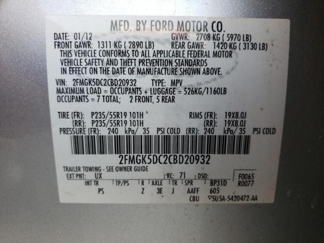 Photo 10 from auction – 2012 FORD FLEX LIMIT with VIN 2FMGK5DC2CBD20932