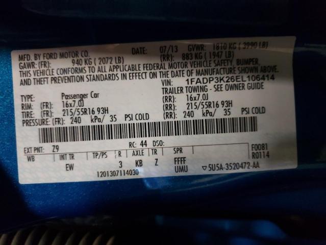 Photo 10 from auction – 2014 FORD FOCUS SE with VIN 1FADP3K26EL106414