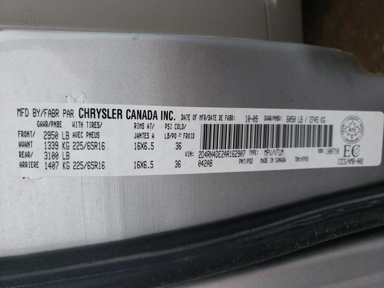 Photo 10 from auction – 2010 DODGE GRAND CARA with VIN 2D4RN4DE2AR162907