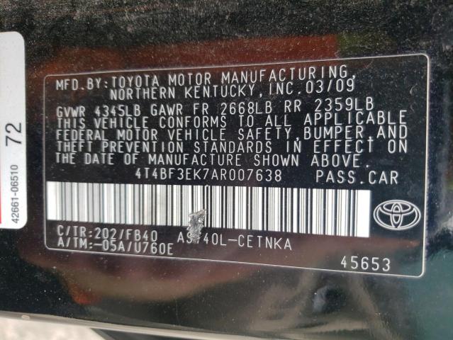 صورة رقم 10 من المزاد - 2010 TOYOTA CAMRY BASE مع VIN 4T4BF3EK7AR007638