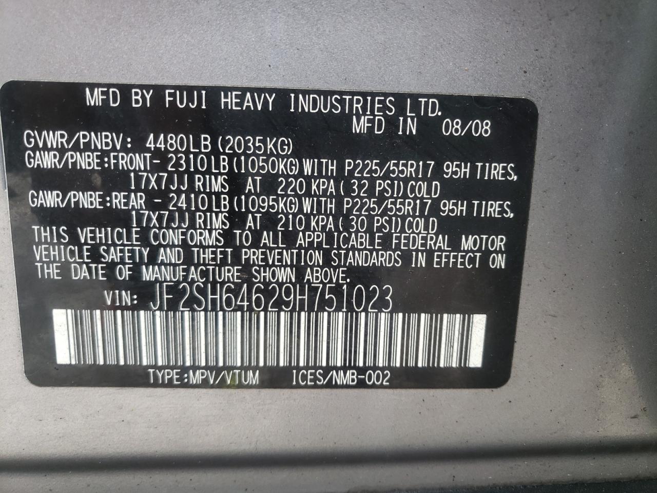Photo 10 from auction – 2009 SUBARU FORESTER 2 with VIN JF2SH64629H751023