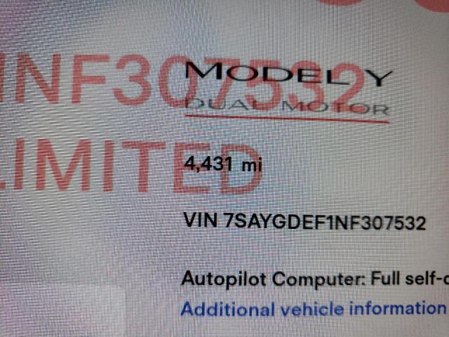 Photo 8 from auction – 2022 TESLA MODEL Y with VIN 7SAYGDEF1NF307532