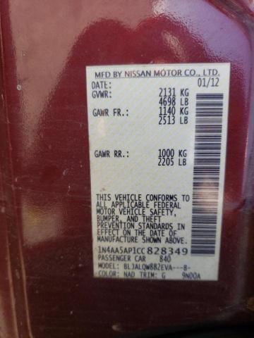 Photo 10 from auction – 2012 NISSAN MAXIMA S with VIN 1N4AA5AP1CC828349