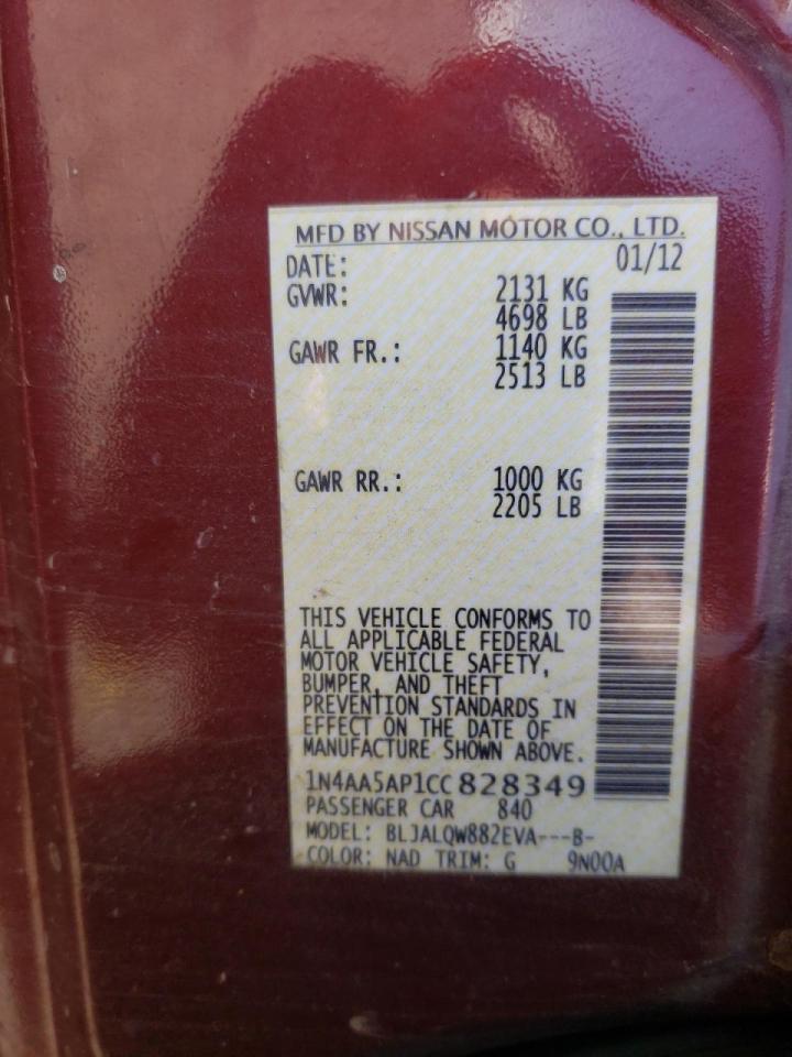 Photo 20 from auction – 2012 NISSAN MAXIMA S with VIN 1N4AA5AP1CC828349