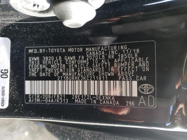 Photo 10 from auction – 2019 TOYOTA COROLLA L with VIN 2T1BURHE2KC211811