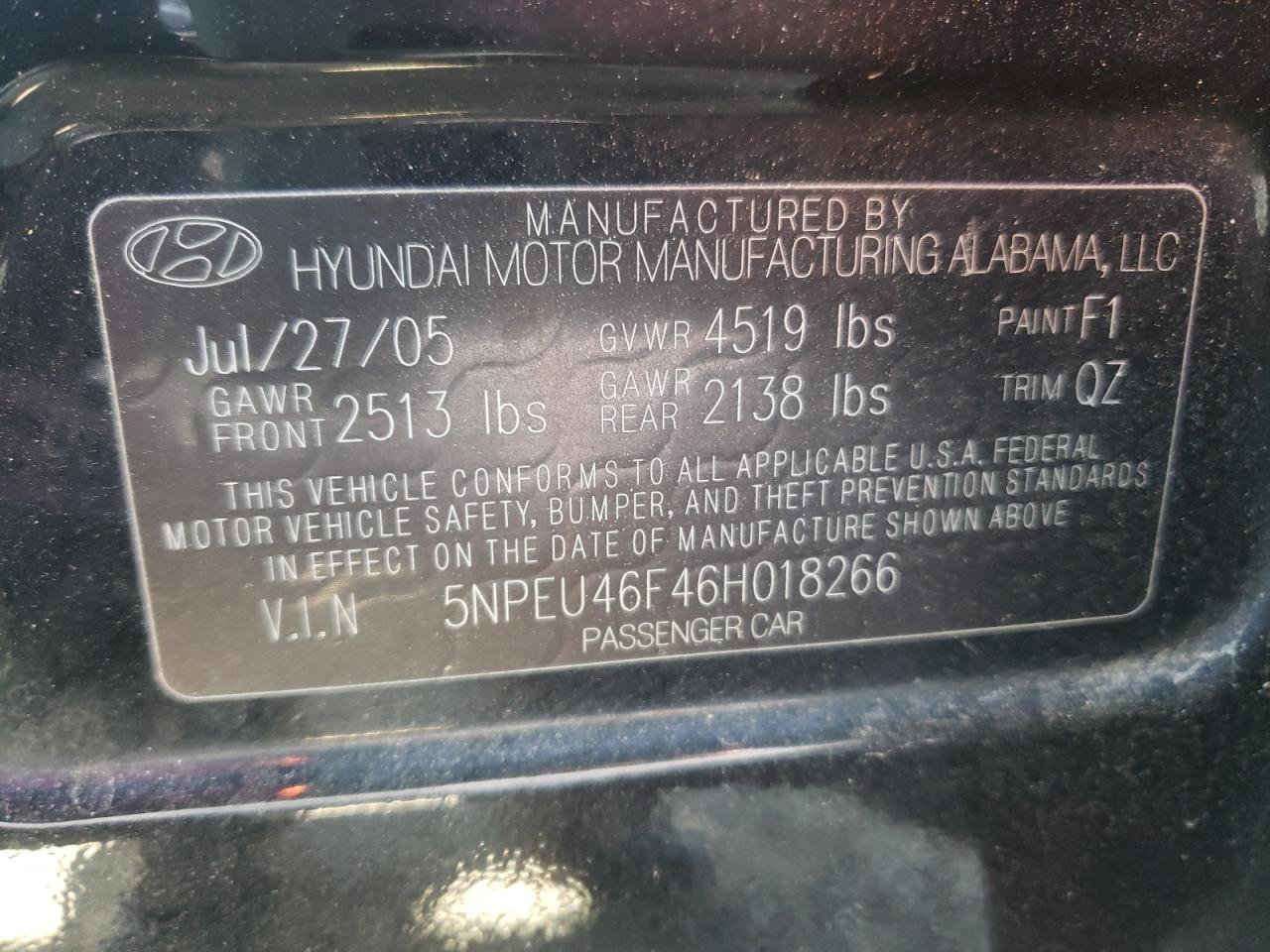 Photo 10 from auction – 2006 HYUNDAI SONATA GLS with VIN 5NPEU46F46H018266
