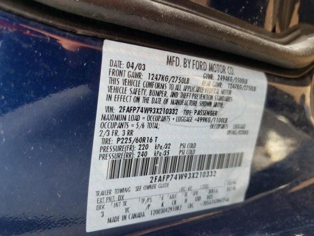 Photo 10 from auction – 2003 FORD CROWN VICT with VIN 2FAFP74W93X210332