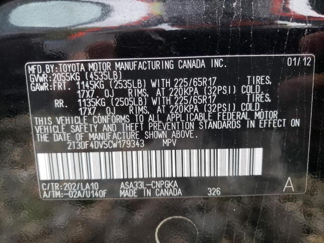 Photo 10 from auction – 2012 TOYOTA RAV4 LIMIT with VIN 2T3DF4DV5CW179343