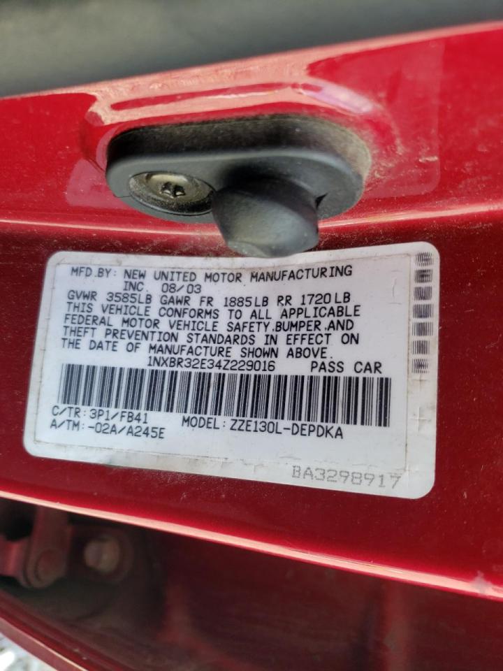 Photo 20 from auction – 2004 TOYOTA COROLLA CE with VIN 1NXBR32E34Z229016