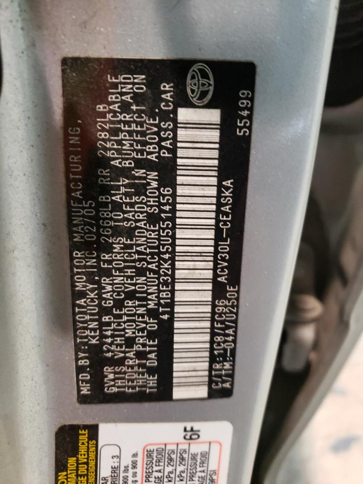Photo 10 from auction – 2005 TOYOTA CAMRY LE with VIN 4T1BE32K45U551456