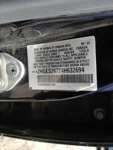 Photo 10 from auction – 2004 HONDA CIVIC EX with VIN 2HGES26724H632694