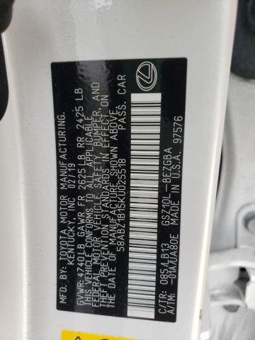 Photo 10 from auction – 2019 LEXUS ES 350 with VIN 58ABZ1B15KU025518