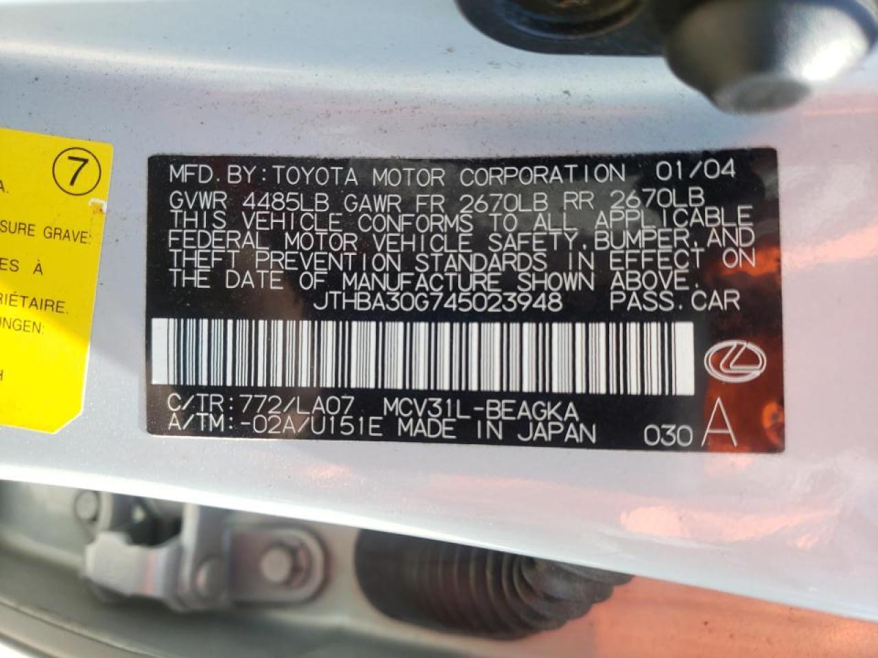 Photo 10 from auction – 2004 LEXUS ES 330 with VIN JTHBA30G745023948