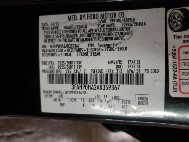 Photo 10 from auction – 2010 FORD FUSION SE with VIN 3FAHP0HA2AR359367