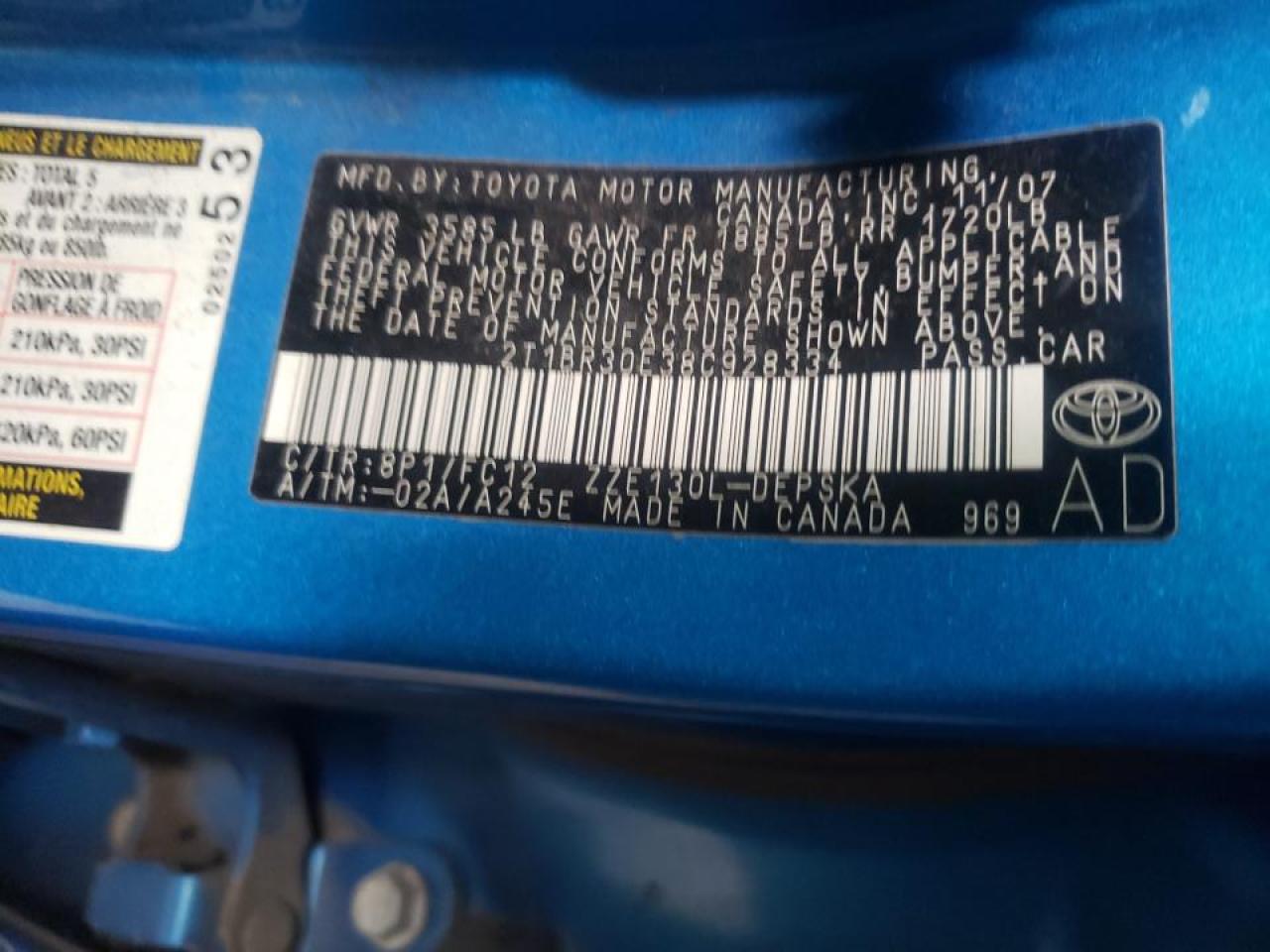 Photo 10 from auction – 2008 TOYOTA COROLLA CE with VIN 2T1BR30E38C928334