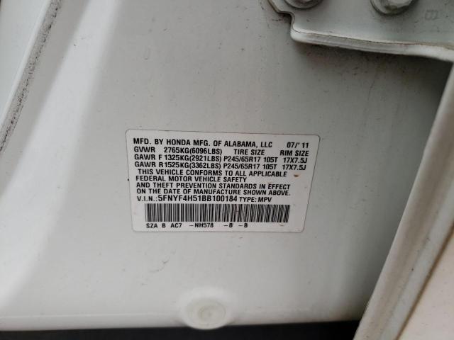 Photo 10 from auction – 2011 HONDA PILOT EXL with VIN 5FNYF4H51BB100184