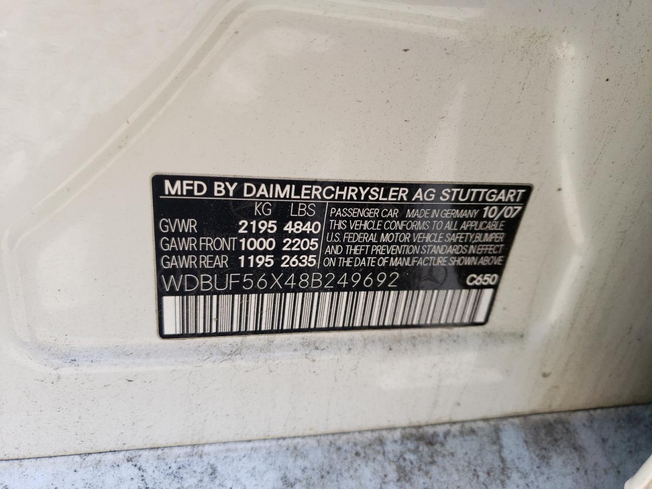 Photo 10 from auction – 2008 MERCEDES-BENZ E 350 with VIN WDBUF56X48B249692