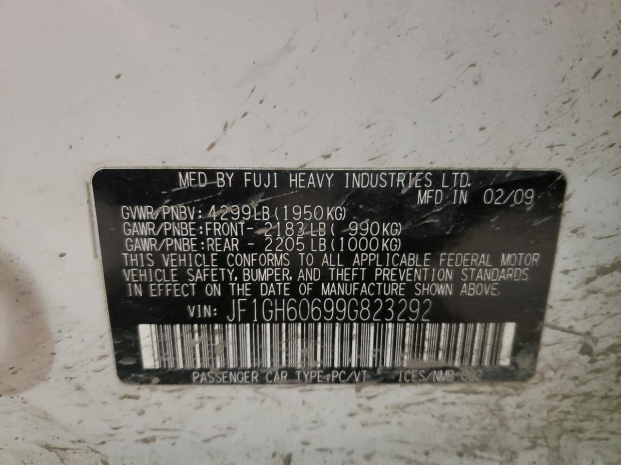 Photo 10 from auction – 2009 SUBARU IMPREZA 2. with VIN JF1GH60699G823292