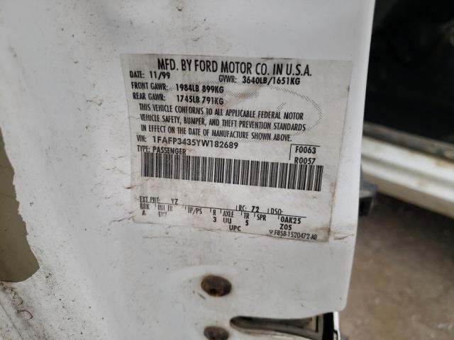 Photo 10 from auction – 2000 FORD FOCUS SE with VIN 1FAFP3435YW182689