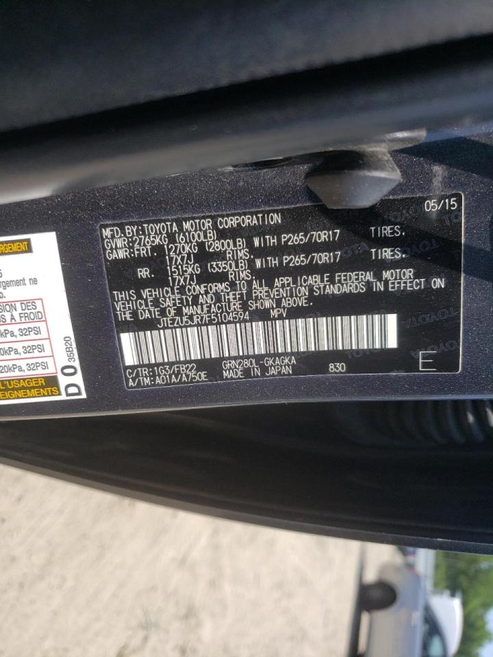 Photo 10 from auction – 2015 TOYOTA 4RUNNER SR with VIN JTEZU5JR7F5104594