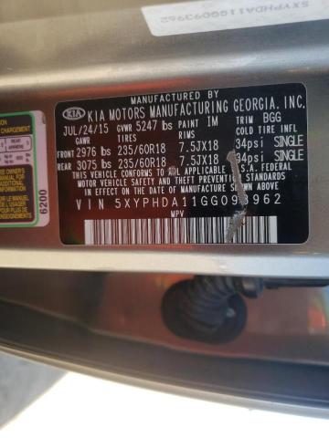 Photo 10 from auction – 2016 KIA SORENTO EX with VIN 5XYPHDA11GG093962