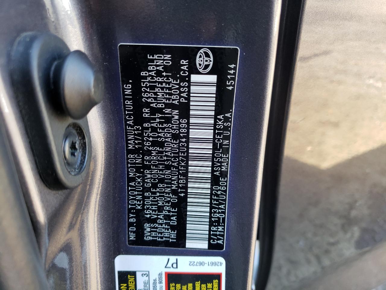 Photo 10 from auction – 2014 TOYOTA CAMRY L with VIN 4T1BF1FK7EU341896