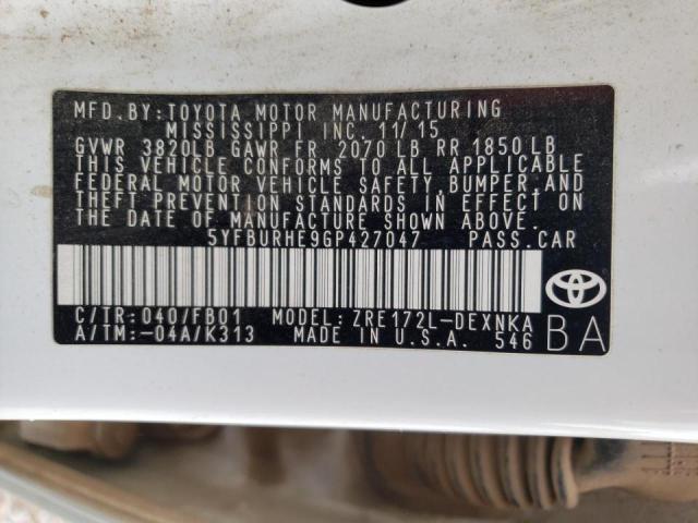 Photo 10 from auction – 2016 TOYOTA COROLLA L with VIN 5YFBURHE9GP427047