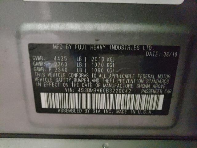 Photo 10 from auction – 2011 SUBARU LEGACY 2.5 with VIN 4S3BMBA60B3220042