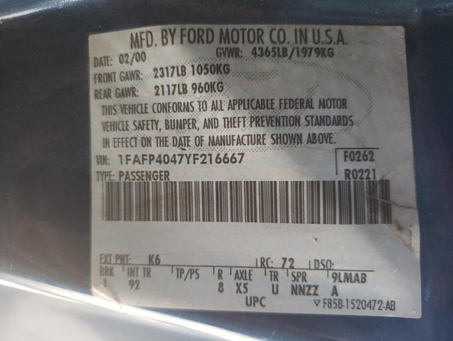 Photo 10 from auction – 2000 FORD MUSTANG with VIN 1FAFP4047YF216667