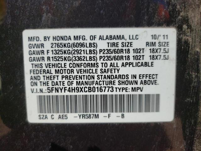Photo 10 from auction – 2012 HONDA PILOT TOUR with VIN 5FNYF4H9XCB016773