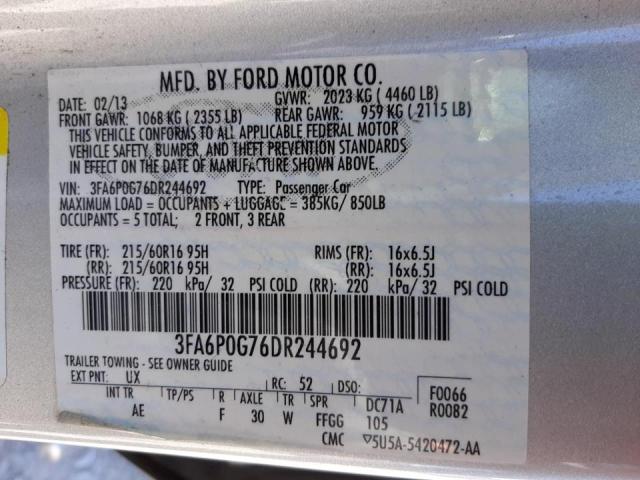 Photo 10 from auction – 2013 FORD FUSION S with VIN 3FA6P0G76DR244692