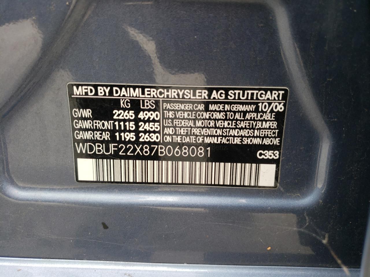 Photo 20 from auction – 2007 MERCEDES-BENZ E 320 CDI with VIN WDBUF22X87B068081