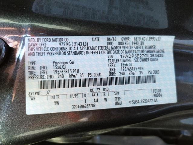 Photo 10 from auction – 2016 FORD FOCUS S with VIN 1FADP3E27GL363435