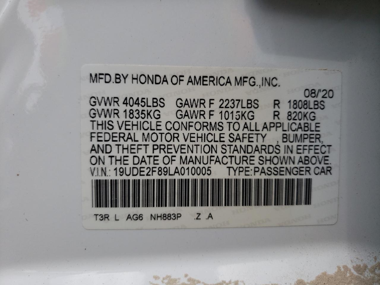 Photo 10 from auction – 2020 ACURA ILX PREMIU with VIN 19UDE2F89LA010005