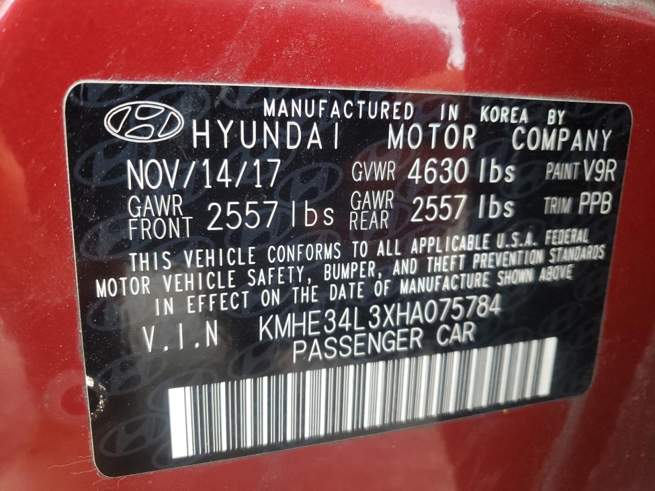 Photo 10 from auction – 2017 HYUNDAI SONATA HYB with VIN KMHE34L3XHA075784