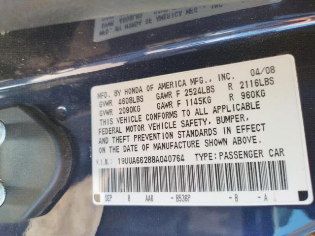 Photo 10 from auction – 2008 ACURA TL with VIN 19UUA66288A040764