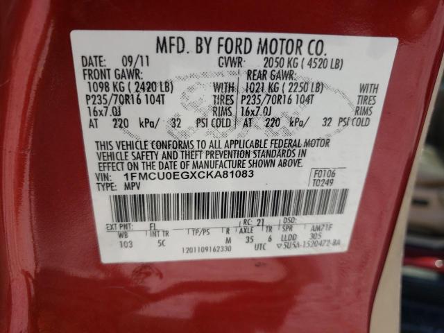 Photo 10 from auction – 2012 FORD ESCAPE LIM with VIN 1FMCU0EGXCKA81083