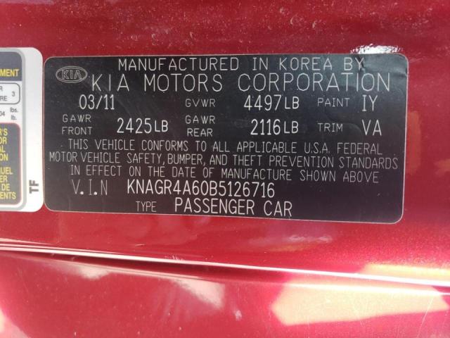Photo 10 from auction – 2011 KIA OPTIMA SX with VIN KNAGR4A60B5126716