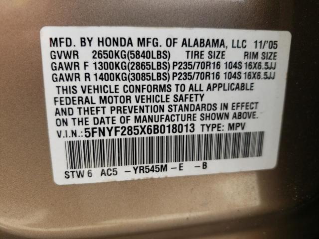Photo 10 from auction – 2006 HONDA PILOT EX with VIN 5FNYF285X6B018013
