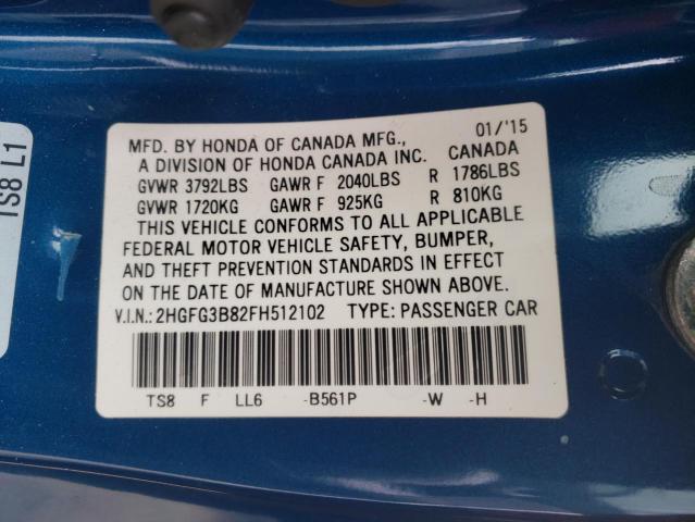 Photo 10 from auction – 2015 HONDA CIVIC EX with VIN 2HGFG3B82FH512102
