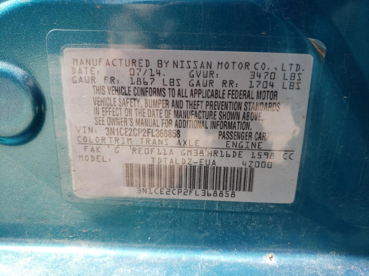 Photo 10 from auction – 2015 NISSAN VERSA NOTE with VIN 3N1CE2CP2FL368858