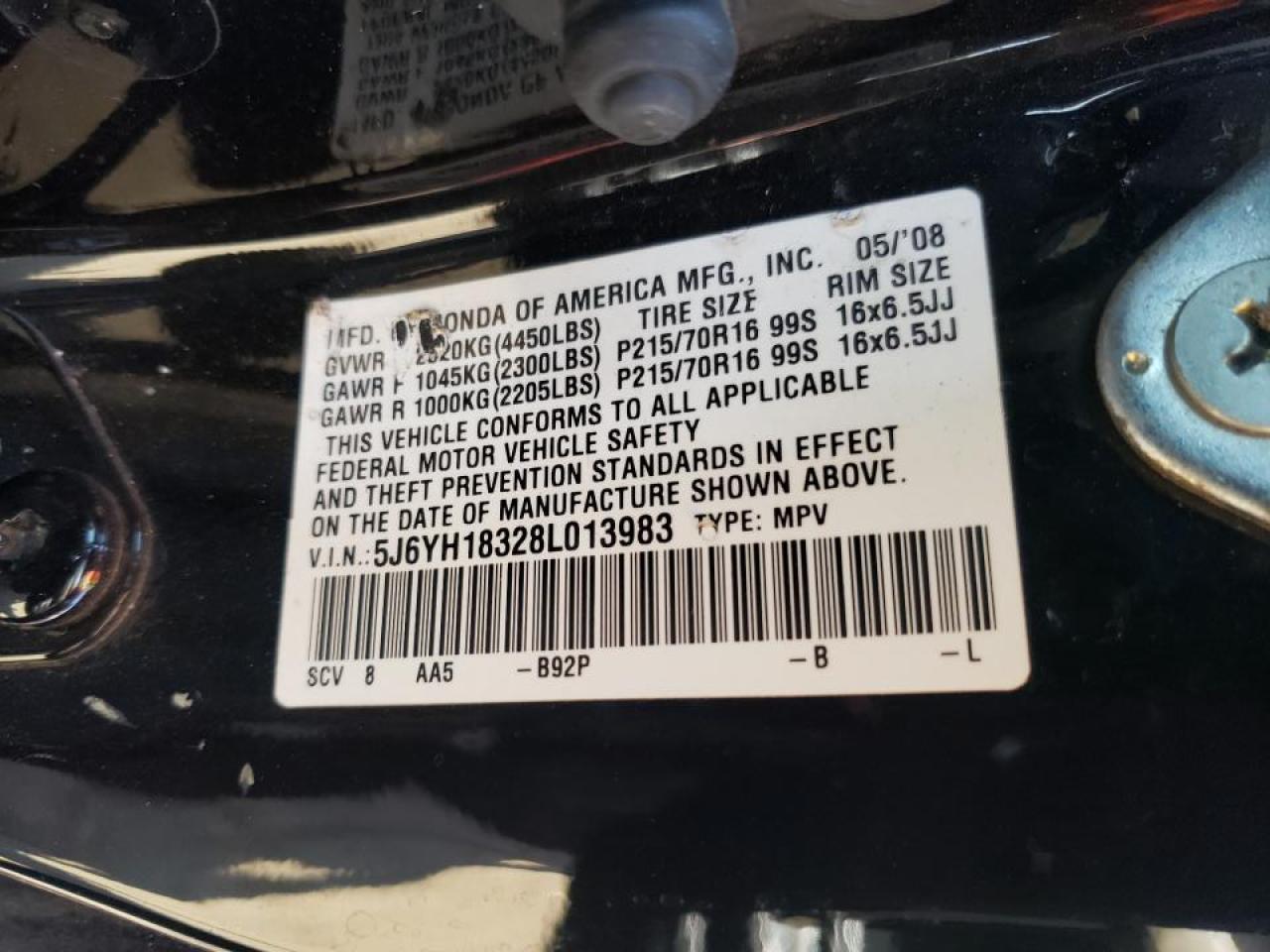 Photo 10 from auction – 2008 HONDA ELEMENT LX with VIN 5J6YH18328L013983
