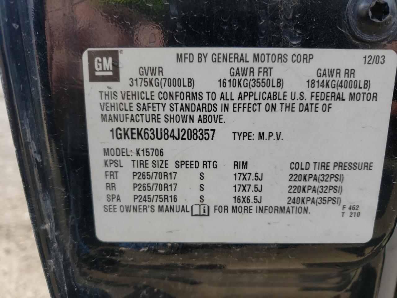 Photo 10 from auction – 2004 GMC YUKON DENA with VIN 1GKEK63U84J208357