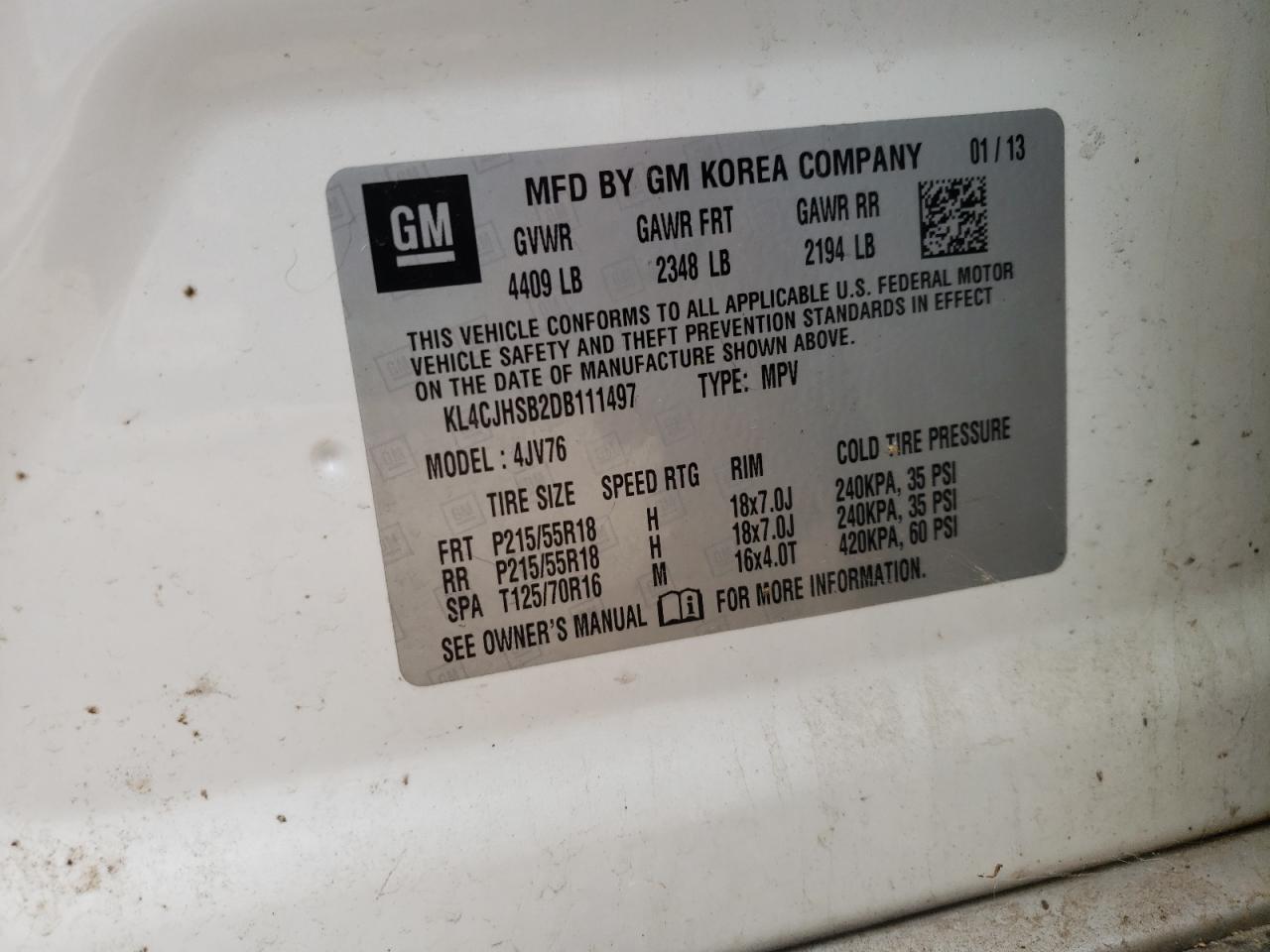 Photo 10 from auction – 2013 BUICK ENCORE PRE with VIN KL4CJHSB2DB111497