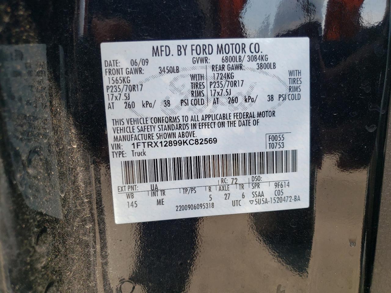 Photo 10 from auction – 2009 FORD F150 SUPER with VIN 1FTRX12899KC82569