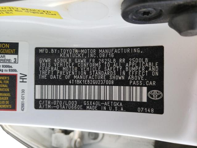 Photo 10 from auction – 2016 TOYOTA AVALON XLE with VIN 4T1BK1EB2GU237008