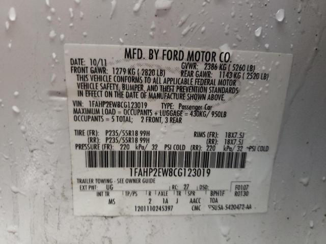 Photo 10 from auction – 2012 FORD TAURUS SEL with VIN 1FAHP2EW8CG123019