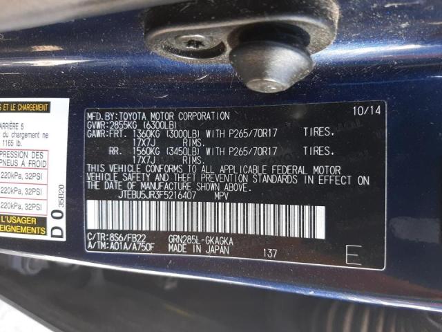 Photo 10 from auction – 2015 TOYOTA 4RUNNER SR with VIN JTEBU5JR3F5216407