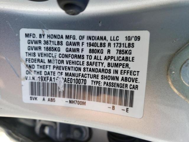 Photo 10 from auction – 2010 HONDA CIVIC LX with VIN 19XFA1F52AE010070